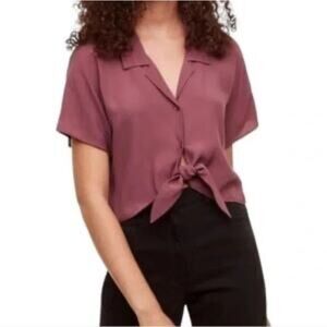 Wilfred Mauve Tie-Front Short Sleeve Blouse